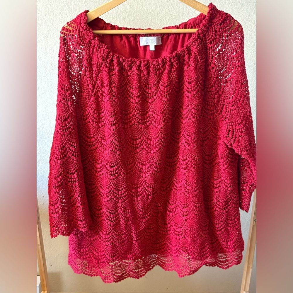 Talbots RSVP Vibrant Red Crochet Lace Top Size 24 Plus